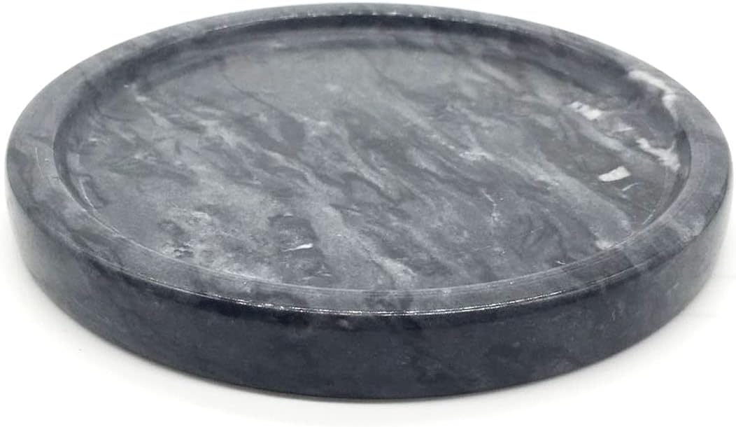 Natural Marble Tray, Circular Marble Stone Decorative Tray for Counter，Jewelry, Vanity, BlackRound Small Tray, 5-1/2" Diameter(Black)