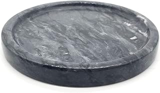 Natural Marble Tray, Circular Marble Stone Decorative Tray for Counter，Jewelry, Vanity, BlackRound Small Tray, 5-1/2" Diameter(Black)