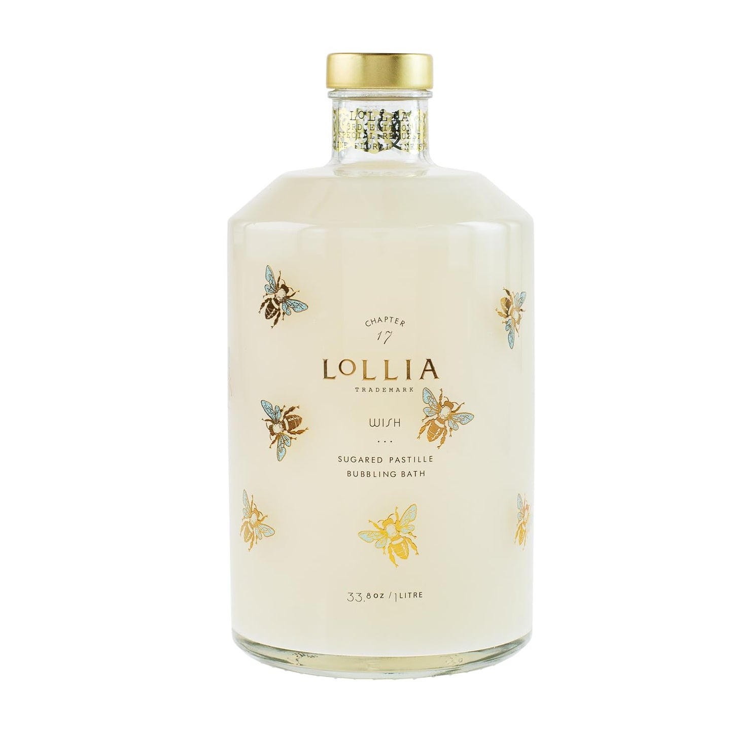 LOLLIA Wish Bubble Bath, 33.8 fl oz / 1 L, Vanilla Bean, Rice Flower, Jasmine Leaves & Sugar Cane Scent, Luxury Hydrating & Relaxing Bubble Skin Care for Women, Delicate Bubbling Bath, Glass Bottle