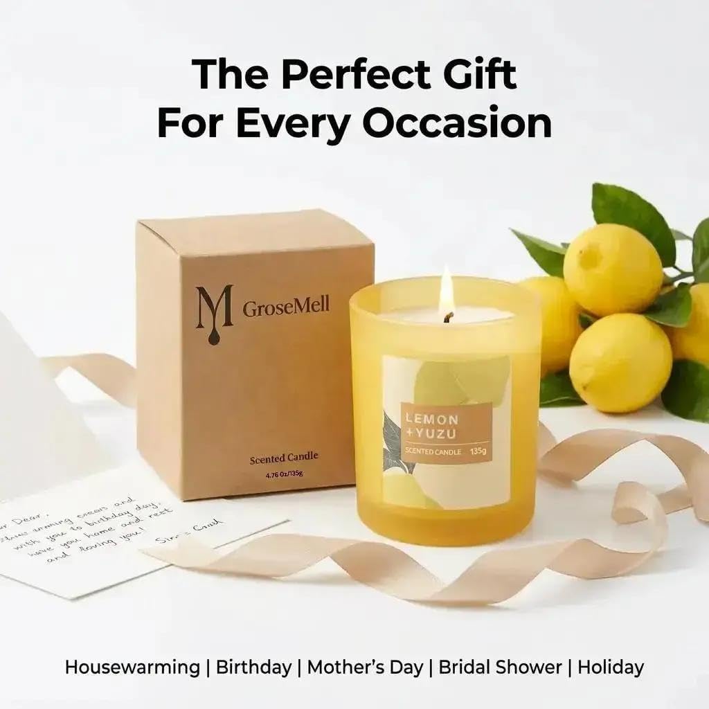 Lemon Scented Candle – 4.76 oz (135g) Natural Soy Wax, 30-Hour Clean Burn, Elegant Glass Jar, Home Fragrance & Thoughtful Gift for Home (Lemon)