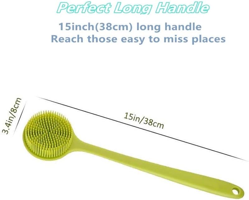 Long Handle Silicone Body Scrubber for Shower, Dual-Sided Back Scrubber Brush with Soft Bristles&Massage Nodes, Exfoliating Bath Brush for Hard to Reach Areas, Easy to Clean & Quick Dry, for Daily Use