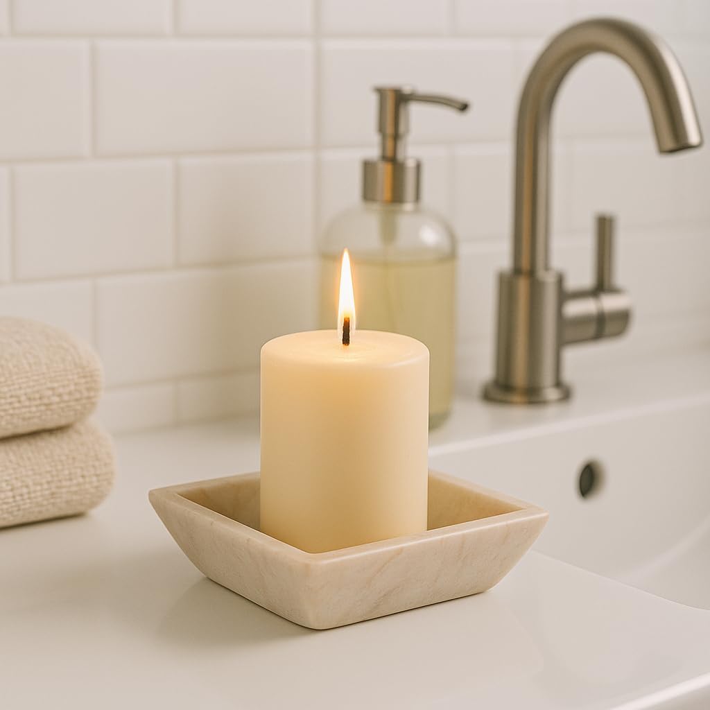 Creative Home Natural Champagne Marble Boat Shaped Candle Holder Candle Plate Accessory Organizer, Small, Beige