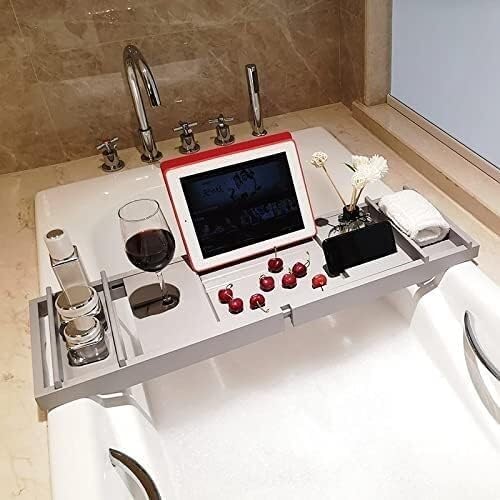 Extendable Bathtub Tray Caddy nizer - Waterproof Bath Table Board Shower Storage Rack Drain Shelf Perfect for Relaxing & Spa Experience