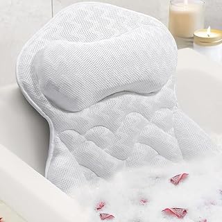 Bath Pillow for Tub,Bathtub Pillow,Bath Pillows for tub Neck and Back Support,4D Mesh Fabric Strong Suction Waterproof Relaxing Headrest,Bath Accessories Spa Gifts