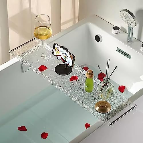 Luxury Acrylic Bathtub Tray Caddy with Metal Handles - Waterproof Spa Shelf for Relaxing Baths Perfect Bathroom Accessory for Home Spa Experience-Clear-90Cm/35.4,Clear-70cm/27.5