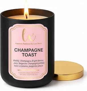 Soy Wax Candle, Black with Gold Lid, 14.5 oz, Premium Fragrance Long Lasting Candle (Champagne Toast)