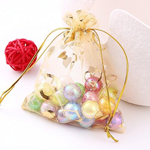 Wudygirl 100 PCS Organza Bags 3.54X4.72 inches Small Jewelry Bags with Drawstring Wedding Christmas Party Lavender Sachets Soaps Marbles Coins Bag (Mix Heart)