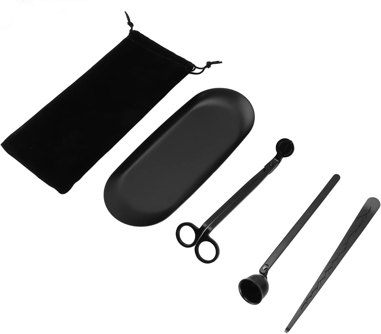 Wick Cutter, Black Stainless Steel Candle Accessories with Wick Hook Extinguisher Tray Storage Bag Candle Care Kit Candle Extinguisher for Candle Lovers Gift