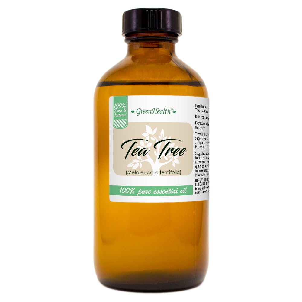 GreenHealth Tea Tree Essential Oil - 8 fl oz (237 ml) Glass Bottle with Cap - 100% Pure Essential Oil