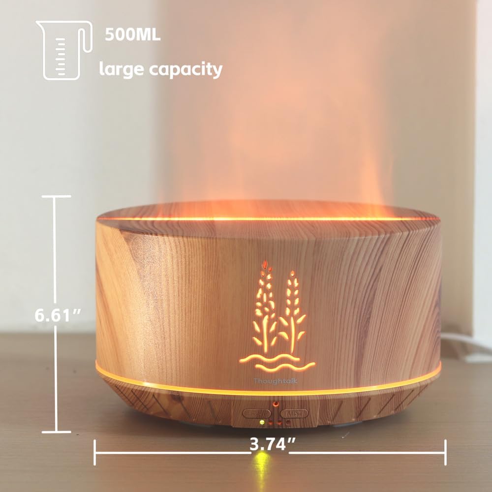 500ML Flame Oil Diffuser Wood Grain Cold Mist Ultrasonic Aroma Humidifier