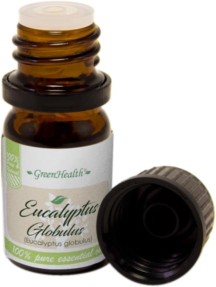 GreenHealth Eucalyptus Essential Oil – 1/6 fl oz (5 ml) Amber Glass Bottle w/Euro Dropper – 100% Pure Essential Oil