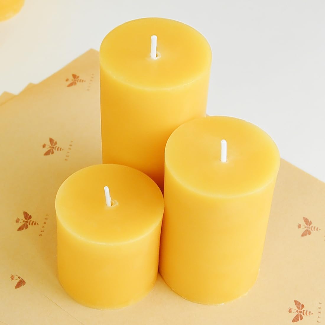 3 Pack Natural Beeswax Pillar Candles Gift of 2x2 2x3 2x4 Small Candles, Smokeless Dripless Pure Beeswax Candle with Natural Scent for Dinner Decor Bath Relaxation Housewarming Gift