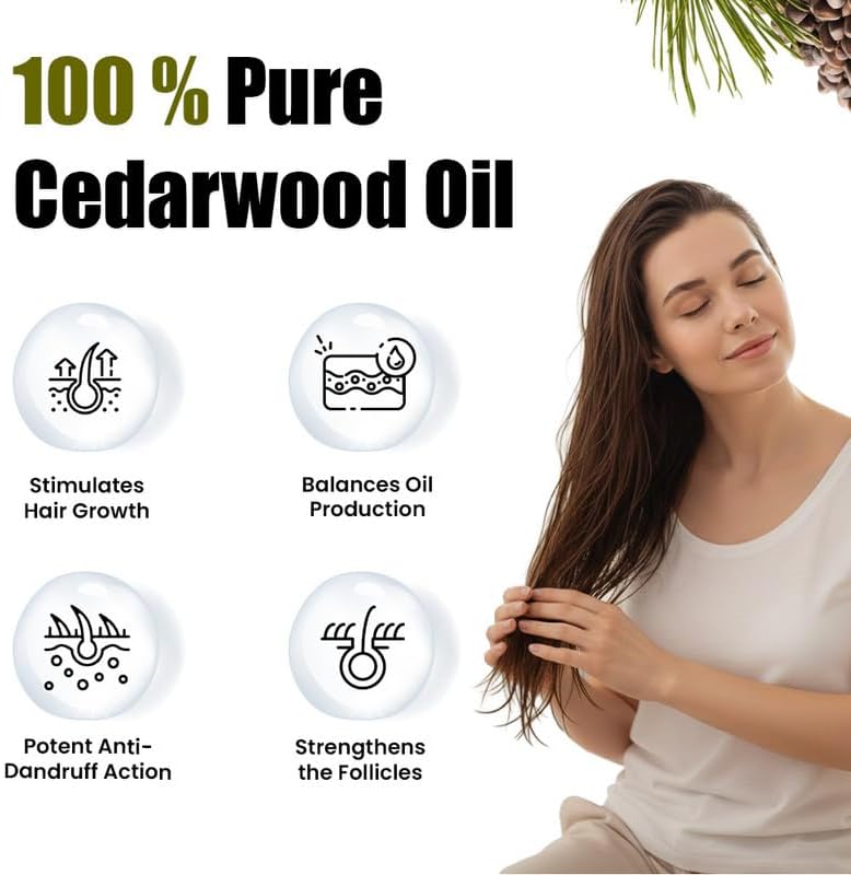 Deve Herbes Pure Cedarwood Essential Oil (Juniperus virginiana) with Glass Dropper Steam Distilled Premium Grade for Diffuser and Aromatherapy 50ml (1.69 oz)
