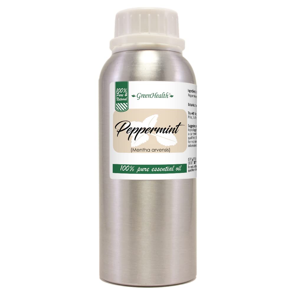 Peppermint Essential Oil – 8 fl oz (237 ml) Aluminum Bottle w/Plug Cap – 100% Pure Essential Oil – GreenHealth