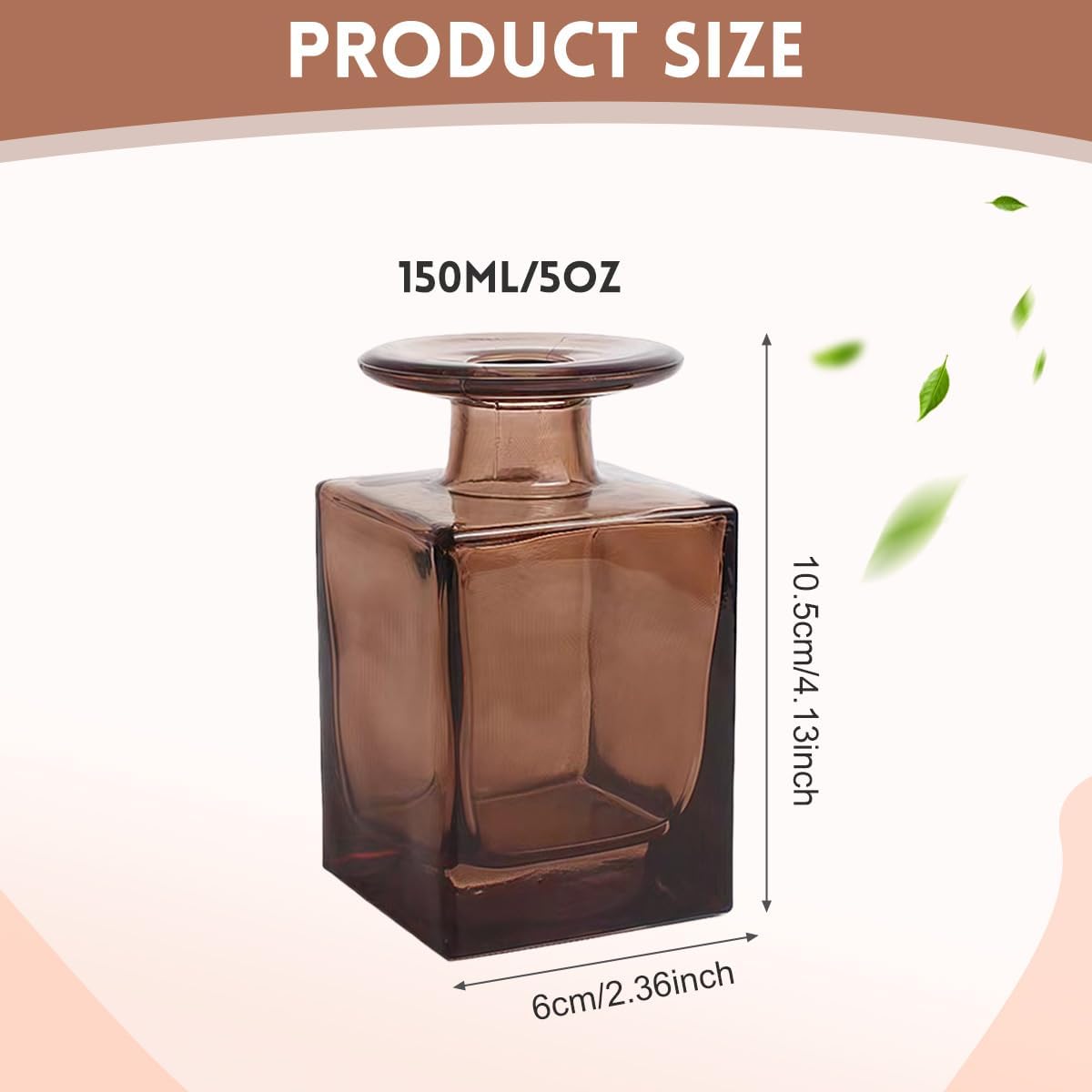 150ML/5OZ Square Glass Diffuser Bottles Empty Decorative Bottle Refillable Aromatherapy Container Fragrance Accessories for Home and Office(Brown)