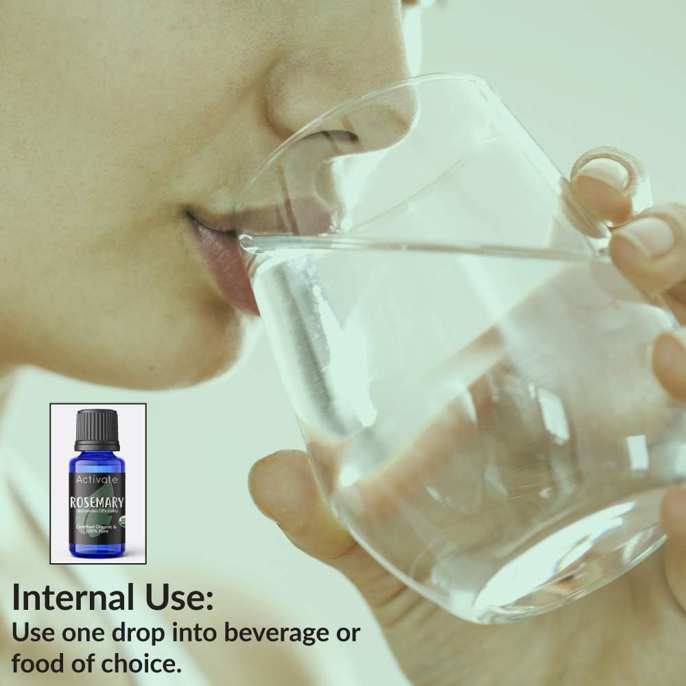 Activate Rosemary Organic Essential Oil 100% Pure, USDA Certified Organic, Premium Grade, Undiluted, Non-GMO, Therapeutic Natural Oils, Aromatherapy & Diffuser Use Gift 10ml