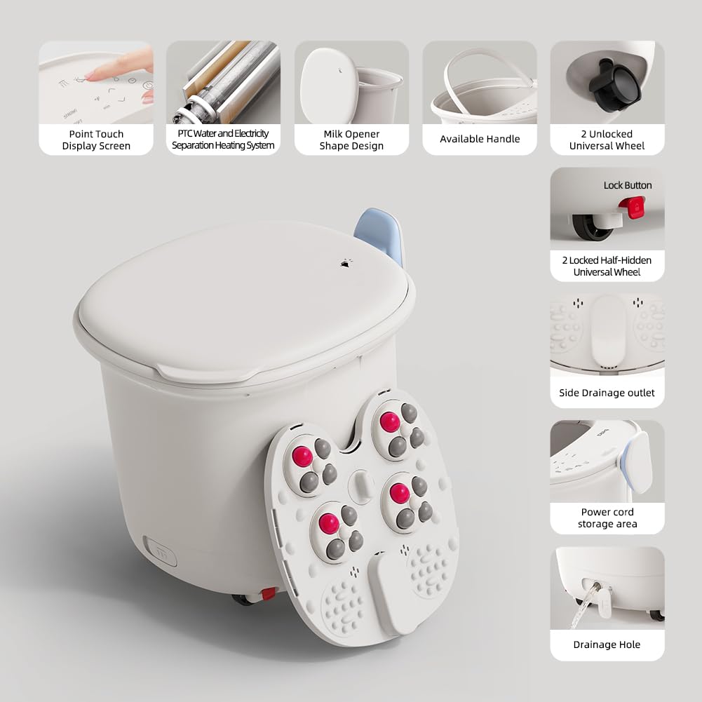 11.5-inch Foot Spa with Four Detachable Electric Massage Turntables, Featuring Circular Water Column Surfing Technology, Built-in Timer, and Intelligent Water Temperature Control