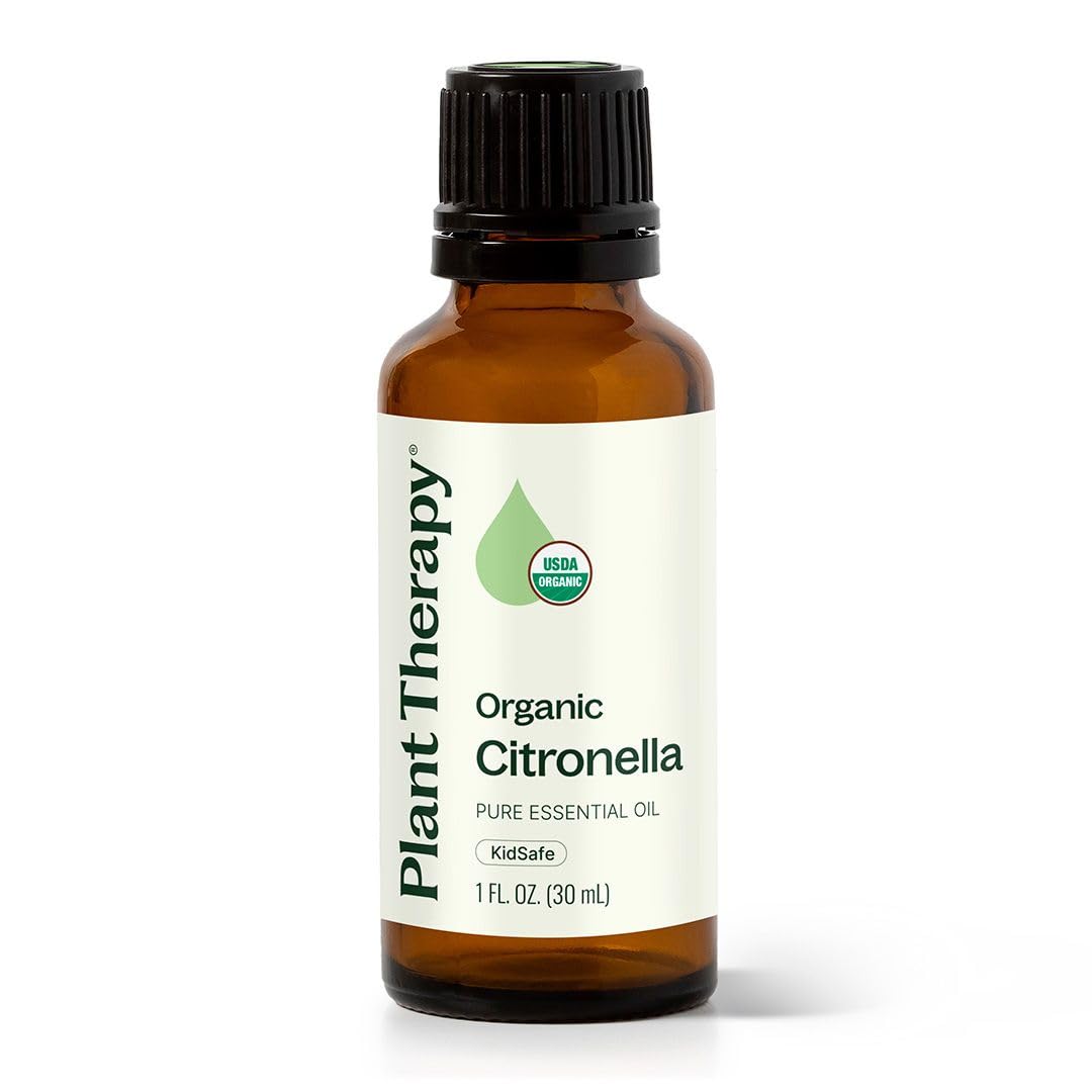 Plant Therapy Citronella Organic Essential Oil 30 mL (1 oz), 100% Pure, USDA Certified Organic, Undiluted, Natural Aromatherapy for Outdoor Pests and Immune Support