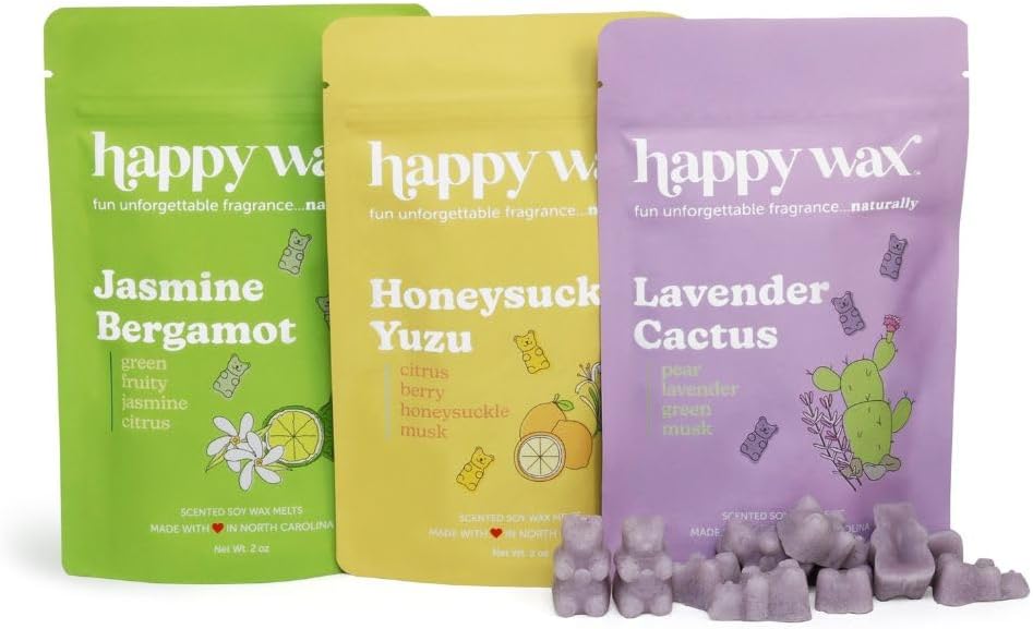 Happy Wax Spring Mix Premium Scented Natural, Non Toxic Soy Wax Melts – 6 Total Oz. of Scented Wax Melts. Includes Jasmine Bergamot, Honeysuckle Yuzu, and Lavender Cactus