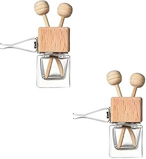 2PCS Car Diffuser Air Freshener Bottle, Empty Essential Oil Perfume Glass Bottle with Vent Clip, Wooden Clear Aromatherapy Fragrance Ornament Auto Decor, Interior Car Accessories