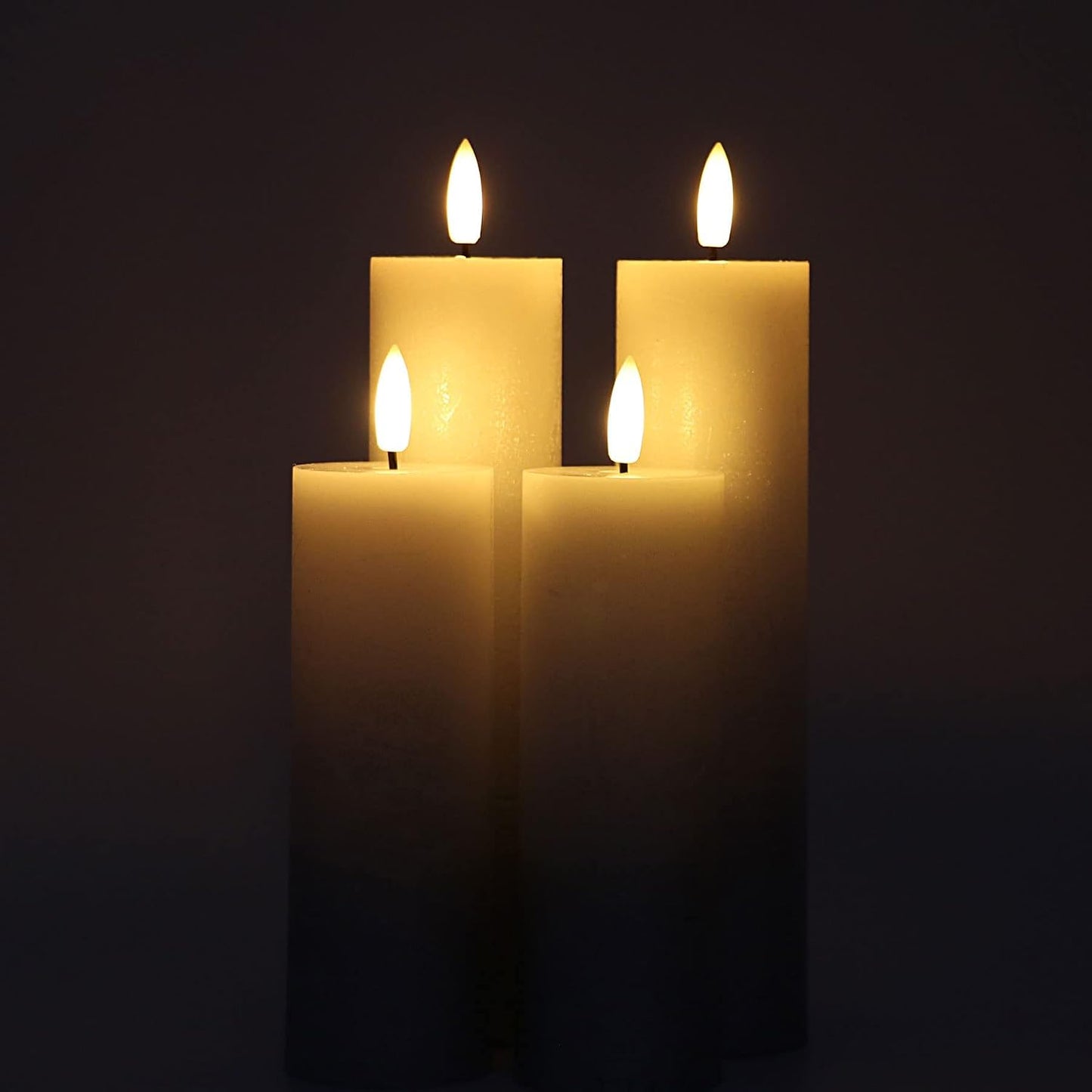 Fanna Set of 4 Skinny Silver Battery Operated Flameless LED Candles Textured Wax Finish, Batteries & Remote Included - Dia.2 inches