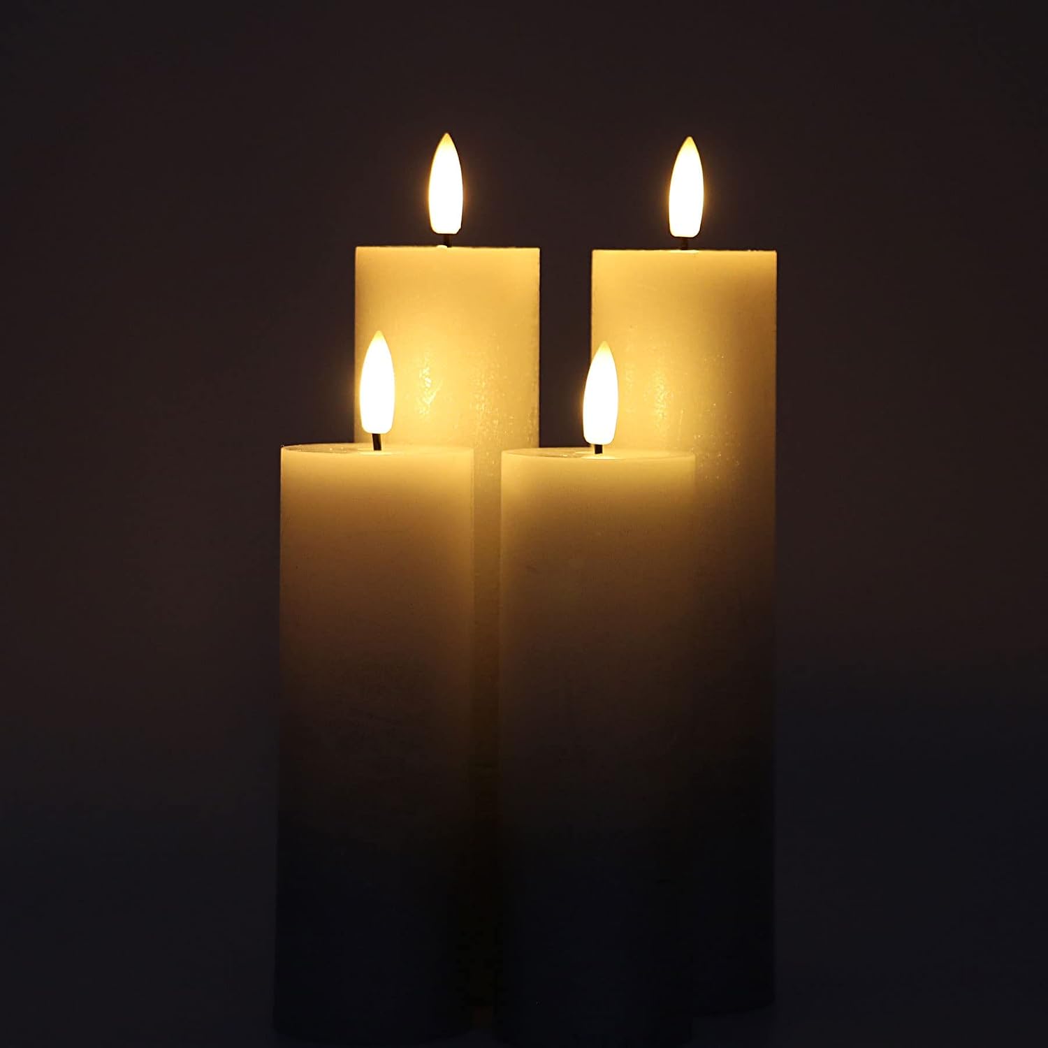 Fanna Set of 4 Skinny Silver Battery Operated Flameless LED Candles Textured Wax Finish, Batteries & Remote Included - Dia.2 inches