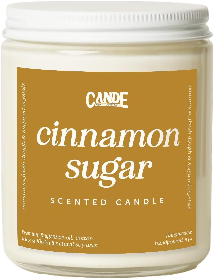 Scented Soy Wax Candle for Home, Luxury Scented Soy Jar Candle, Hand Poured in The USA, Highly Scented & Long Lasting for Home, Mom, Women, Birthday Gift (Cinnamon Sugar)