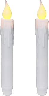 CVHOMEDECO. Flickering Taper Candles LED Drip Flameless Candles, Battery Operated with Timer, White, 6-3/4 Inch, Set of 2