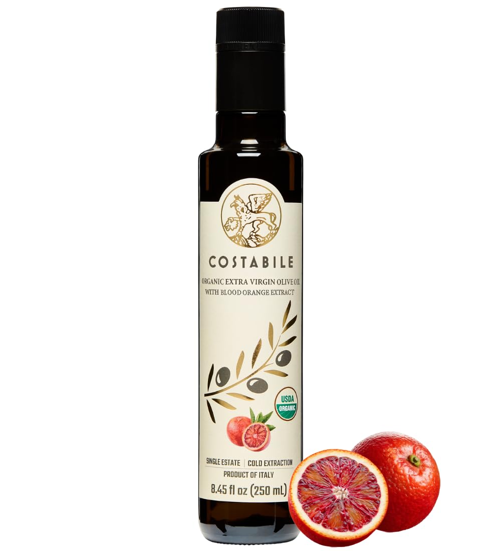 Blood Orange Olive Oil Organic - Ideal for Baking and Flavorful Dressings. Natural Blood Orange Infused Olive Oil Extra Virgin from Puglia, Italy