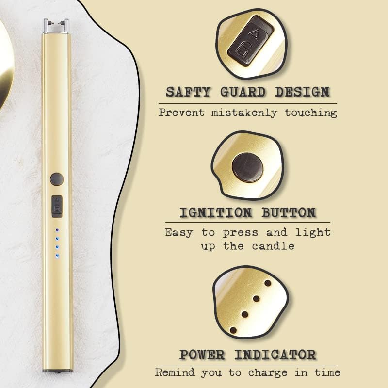 6 in 1 Candle Wick Trimmer Cutter,Candle Lighter Rechargeable, Candle Snuffer Extinguisher, Candle Wick Dipper, Candle Care Kit，Candle Accessory Set with Storage Tray Plate for Candle Lover (Gold-02)