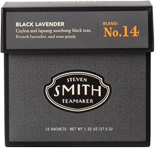 Steven Smith Teamaker Black Lavender No. 14, Lady Grey, Caffeinated, Sugar-Free, Sustainably Grown Full Leaf Black Tea Bags, 15 Sachets, 1.32oz each