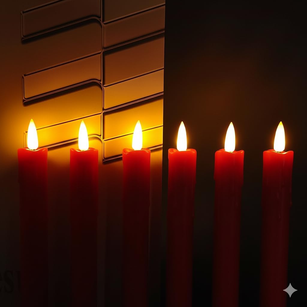 6.7 Inch LED Candles Battery Operated, Flameless Candles with Flickering 3D Flame, Led Candle Sticks Safe for Windowsill Wedding Home Christmas Decor, Red, Set of 6