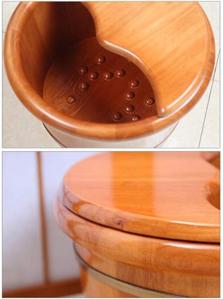 Smooth and Delicate Pedicure Barrels Foot Washing Wooden Barrel Wooden with Lid Bubble Basin Massager(C)
