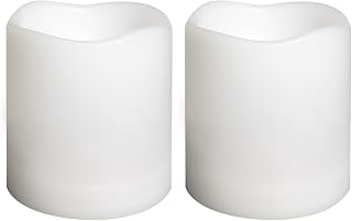 Waterproof Outdoor Battery Operated Flameless Candles with Auto Timer Flickering Plastic Resin Electric LED Pillar Lights for Lantern Patio Garden Wedding Party Decorations 3x3 Inches 2 Pack White
