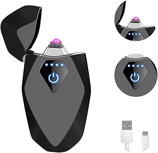 Plasma Lighter Windproof Dual Arc Lighter USB Rechargeable Electric Lighters with LED Battery Indicator Mini Pocket Lighters for Candle（Business Black）