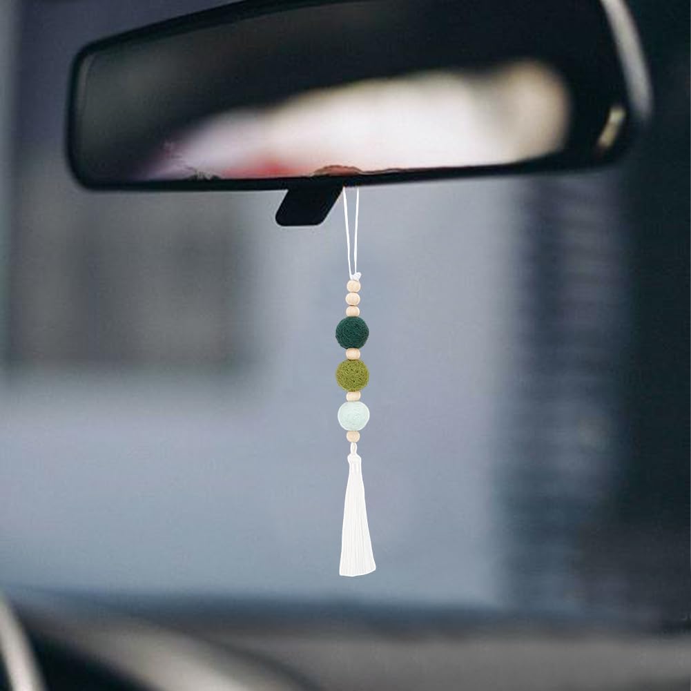 10Pcs Felt Ball Car Diffuser Aromatherapy Essential Oil Car Vent Clip Diffuser Felt Wooden Bead Bohemian Tassels Car Hanging Ornament Clip for Car Air Freshener Vent Diffuser Car Decor Charm