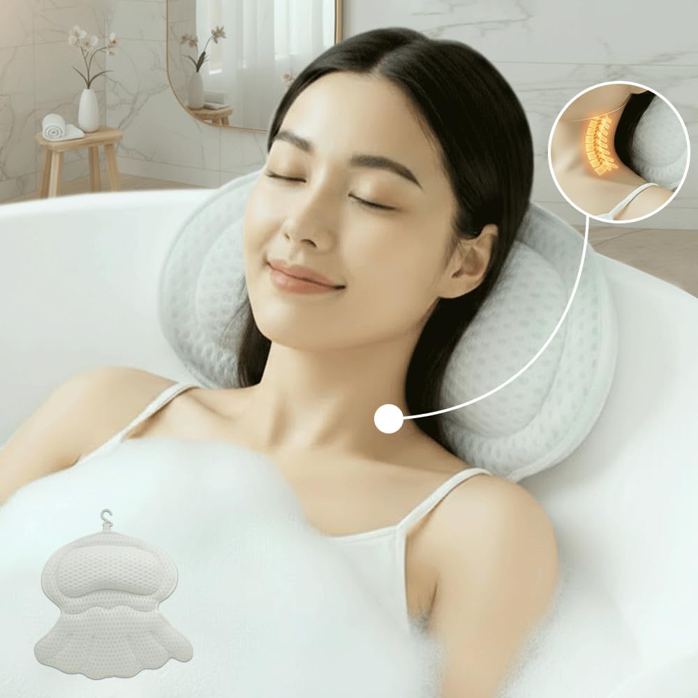 Bathtub Tray and Bath Pillows for Tub – Expandable Bamboo Bathtub Caddy with Phone & Wine Holder, Soft Bath Pillows for Tub & Head/Neck Support