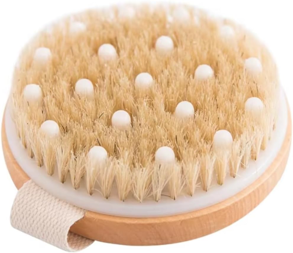 Dry Body Brush – Eco-Friendly Natural Bristles for Gentle Exfoliation, Skin Renewal, Improved Circulation & Lymphatic Support – Perfect Detox & Spa Self-Care Accessory (Tan)