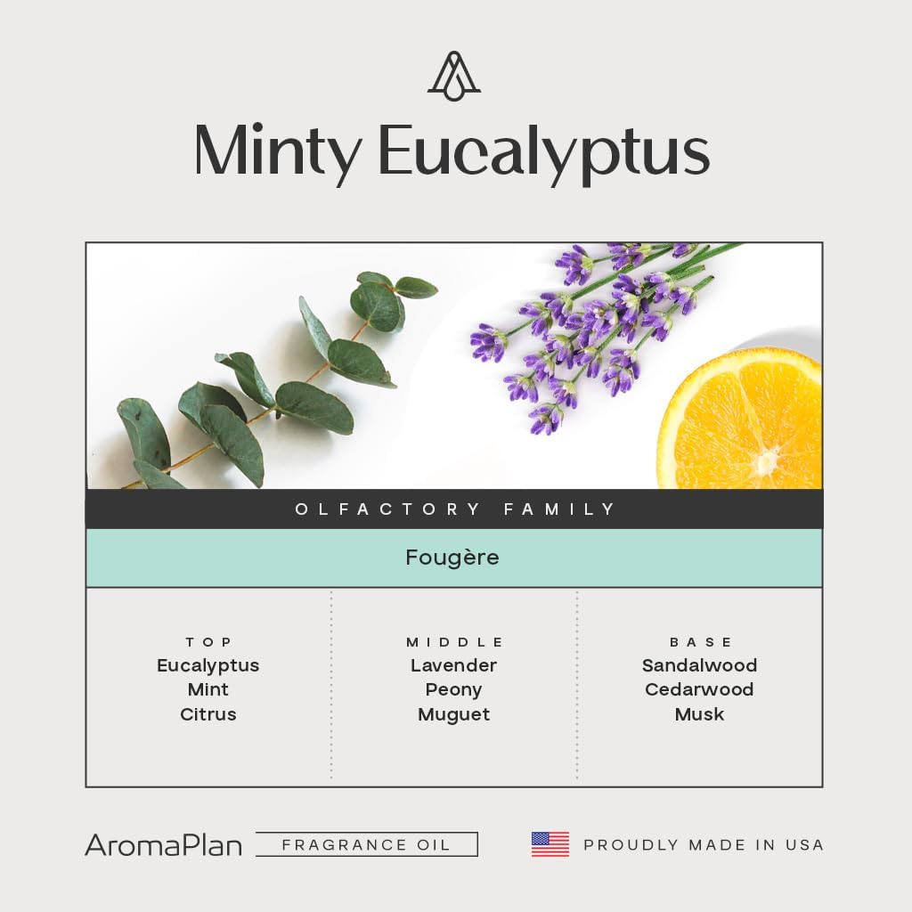 AromaPlan Hotel Scents Minty Eucalyptus 16 Fl Oz (473ml), Home Luxury Aroma & Hotel Diffuser Oil- Hotel Diffuser Oil for Aromatherapy- USA Made, Bigger Bottle, Bolder Aroma & Longer Lasting
