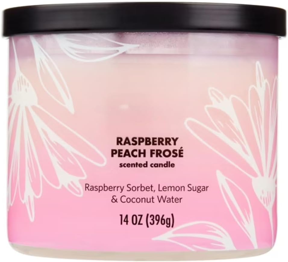 3 Wick Scented Candle, 14 oz, Ombre Glass Jar, Raspberry Peach Fragrance, Decorative for Living Room, Bedroom, and Gift