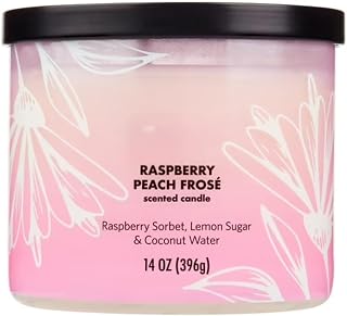 3 Wick Scented Candle, 14 oz, Ombre Glass Jar, Raspberry Peach Fragrance, Decorative for Living Room, Bedroom, and Gift