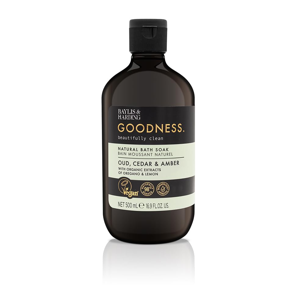 Baylis & Harding Goodness Oud, Cedar & Amber Natural Bubble Bath 16.9 fl. oz (Pack of 3) - Biodegradable Formula - Vegan Friendly