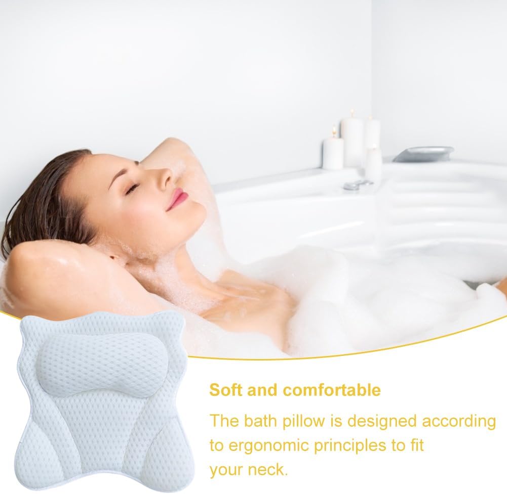 Bath Pillow,Ergonomic Bathtub Pillows for Tub Neck and Back Support,with 6 Powerful Suction Cups,Provide Shoulder and Back Support,Bath Accessory,Fits All Bathtub,Hot Tub,Home Spa