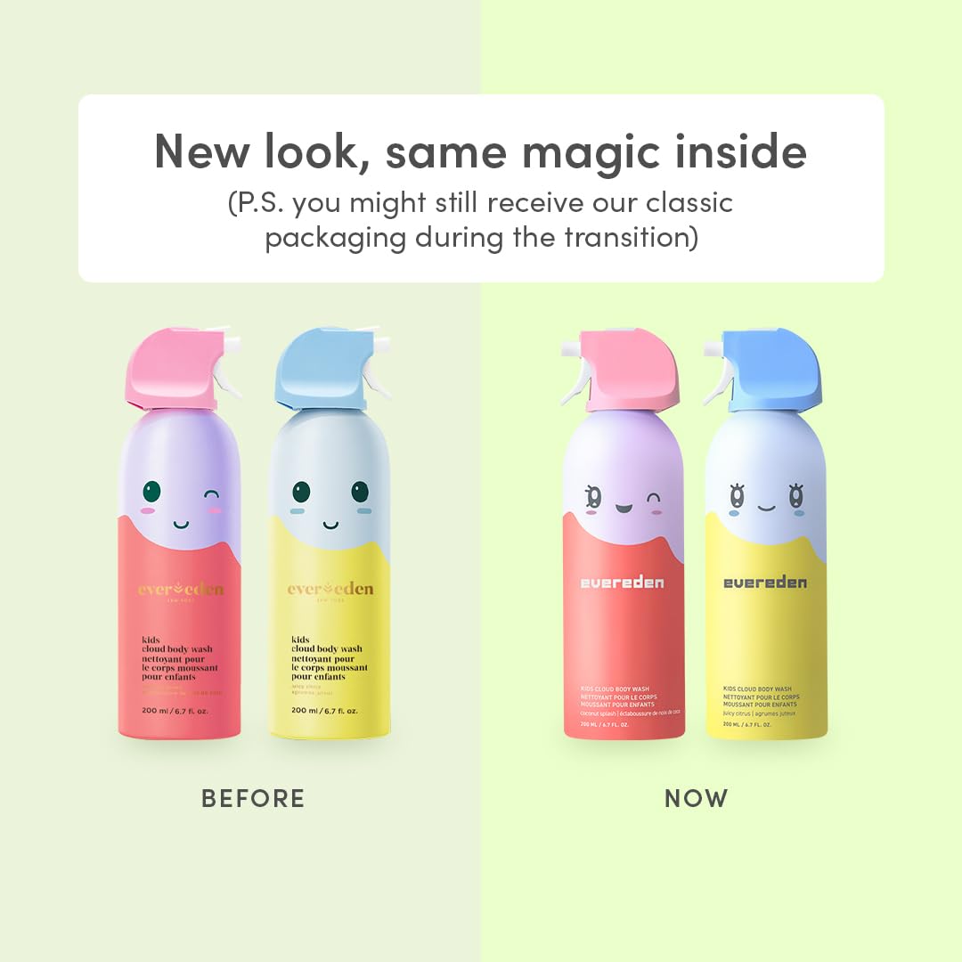 Evereden Kids Foam Body Wash | Dermatologist-Tested & Gentle | Fun Bathtime, Shape & Splash Fluffy Foam | Safe for Kids & Sensitive Skin | Clean, Vegan, Coconut Splash, 6.7 fl oz