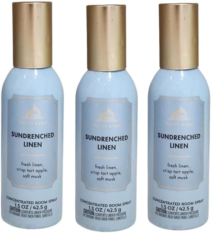Bath and Body Works Concentrated Room Spray 1.5 oz each - Pack of 3 - Packaging May Vary (Sundrenched Linen)