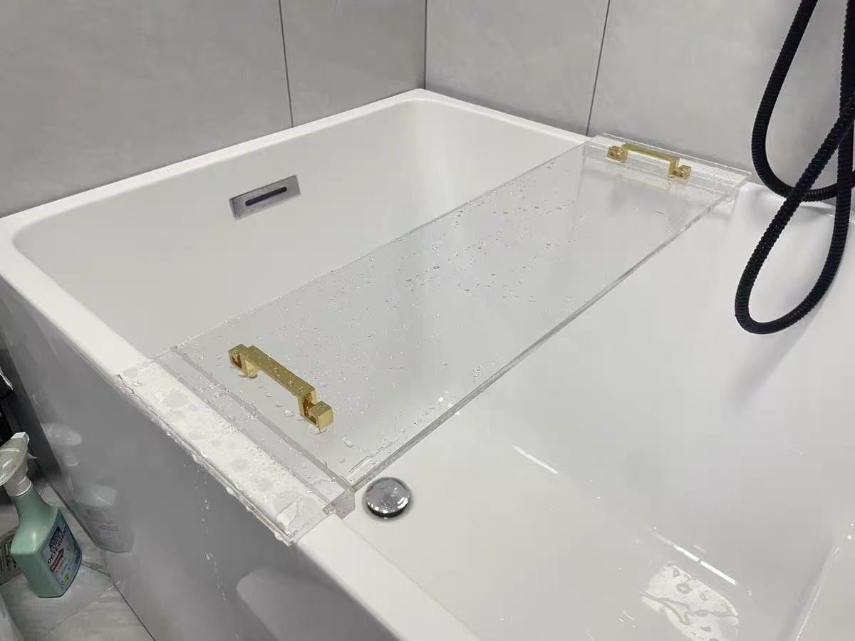 WANLIAN 33inch Luxury Bathtub Caddy Tray for Bathroom Bath tub Table Caddy Tray Shelf for Shower Storage Organizer tub Tray Accessories for Bath tub Table Caddy (Gold Handles)