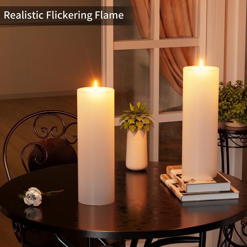 BUTHY 12" x 4" Large Outdoor Candle with Timer Waterproof Flickering LED Flameless Candle Battery Operated with Remote Fake Pillar Candle Realistic for Patio Porch Lantern, White 1 Pack