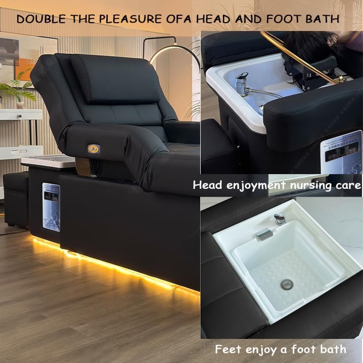 Shampoo Bed, Electric Lift Massage Bed, Head Spa Equipment with Water Circulation, Fumigation, Foot Bath SPA Shampoo Table