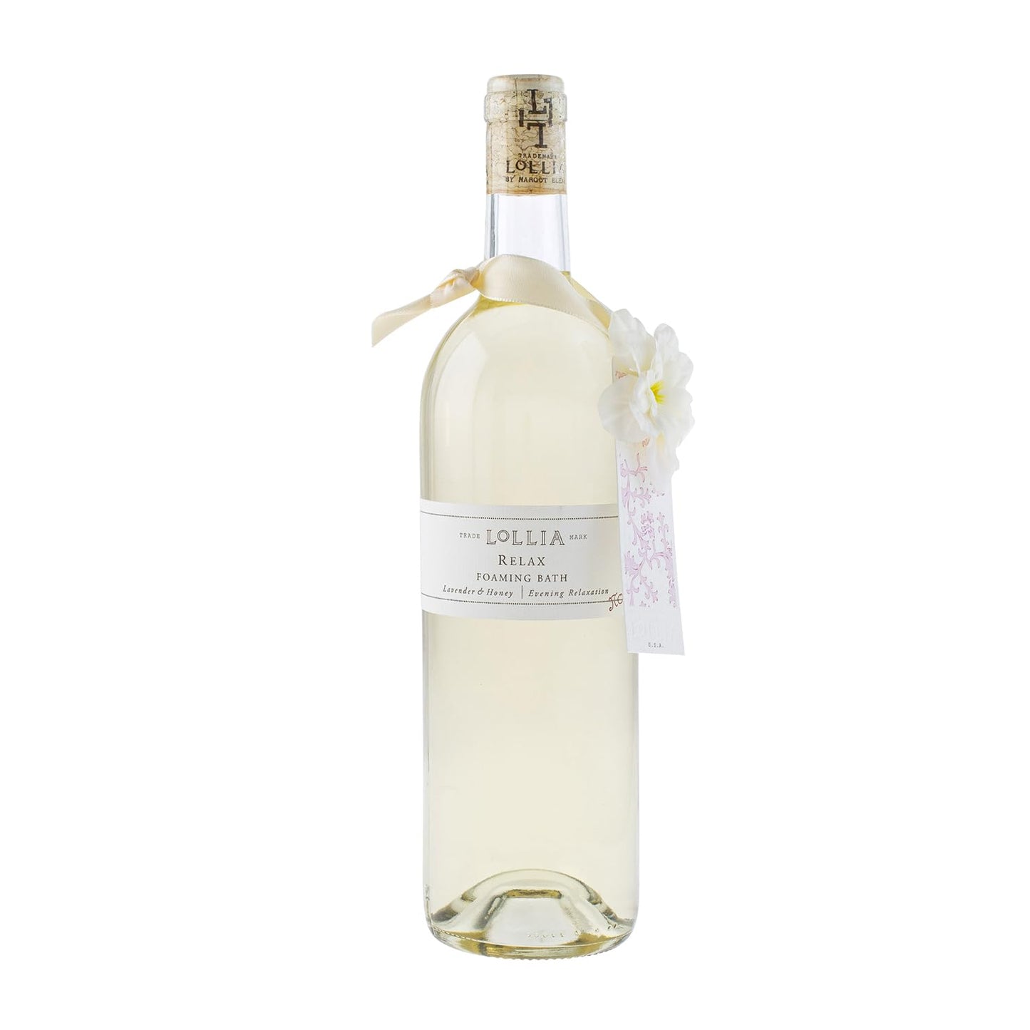 LOLLIA Relax Lavender Bubble Bath, 25 fl oz / 739.2 ml, Lavender Honey Scent, Luxury Hydrating & Soothing Bubble Skin Care for Women, Floral Home Spa Cleanser, Glass Bottle