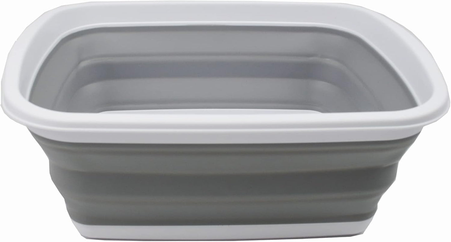 SAMMART 10L (2.6 Gallons) Collapsible Tub - Foldable Dish Tub - Portable Washing Basin - Space Saving Plastic Washtub (White/Grey, 1)